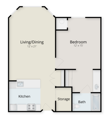 Willow 1 Bedroom 630-646 sq. ft.